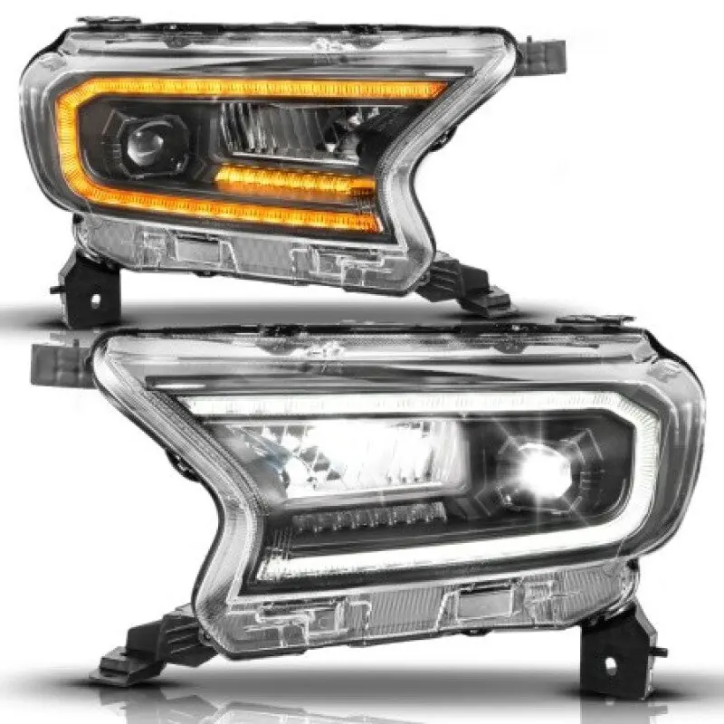 Anzo 19-23 Ford Ranger (Factory Halogen Model) Full Led Proj Headlights Init/Drl/Seqsig Black - Pair 1