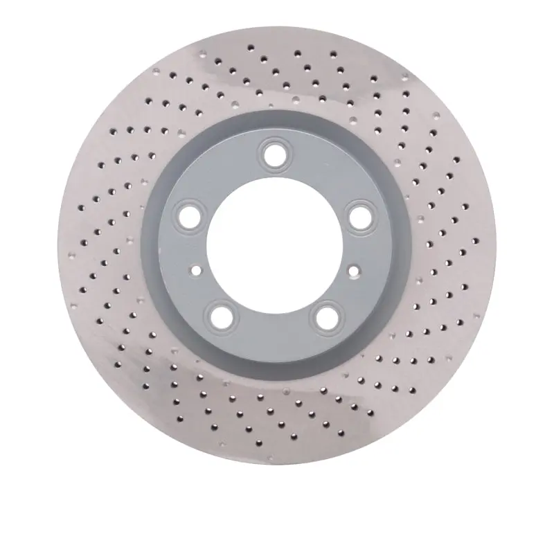 Dfc 09-23 Porsche 718 Cayman Right Front Drilled Hi-Carbon Alloy Geomet Coated Rotor 1