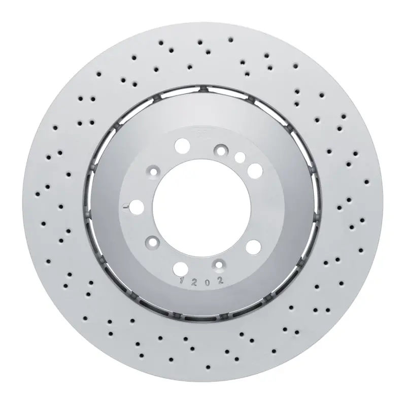 Dfc 16-23 Porsche Cayman Right Front Drilled Hi-Carbon Alloy Geomet Coated Rotor 1