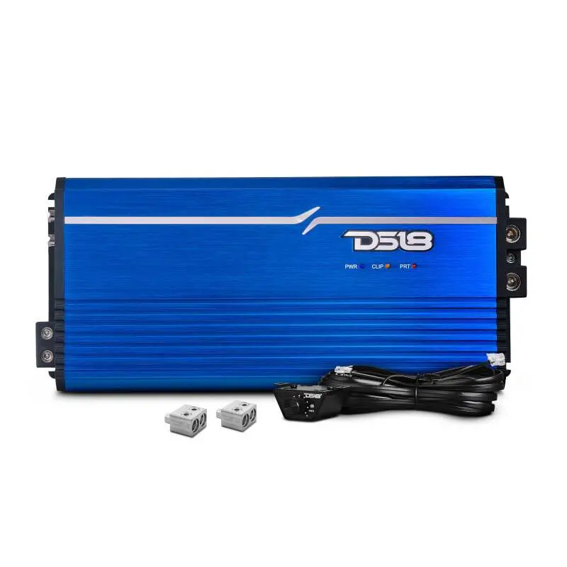 Ds18 1-Channel Amp Class D Full-Range Monoblock 5000 Watts Rms/1Ohm Dpiv1/0 Terminals Included Blue 1