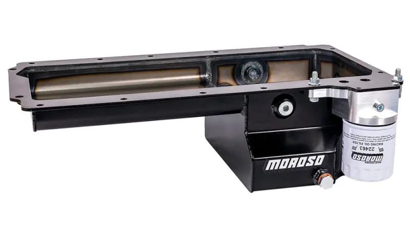 Moroso Gm Ls Early F-Body (Road Race) Spin-On Filter Drain Back Rear Sump Steel Oil Pan - Black 1