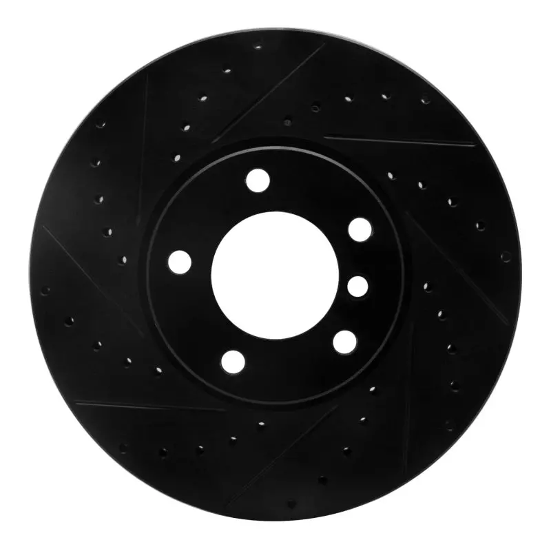 R1 00-03 Bmw 540I Front Left Drilled & Slotted Black Brake Rotor 1