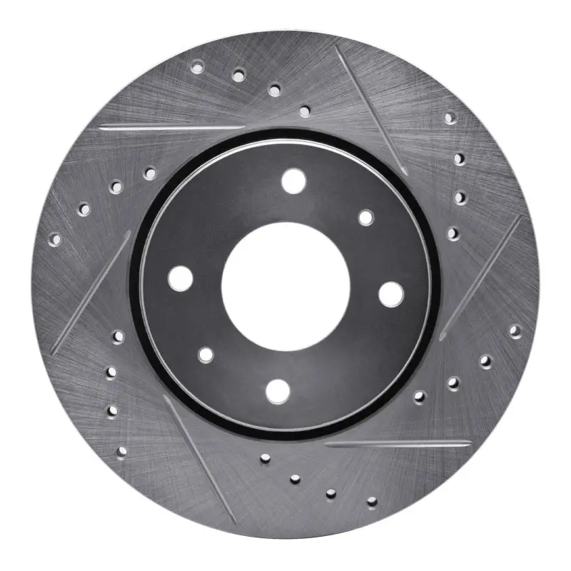 R1 00-04 Volvo V40 Front Right Drilled & Slotted Silver Brake Rotor 1