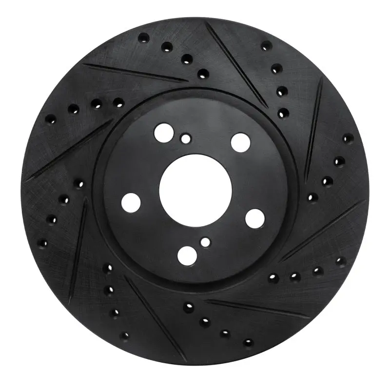 R1 00-10 Pontiac Vibe Front Right Drilled & Slotted Black Brake Rotor 1