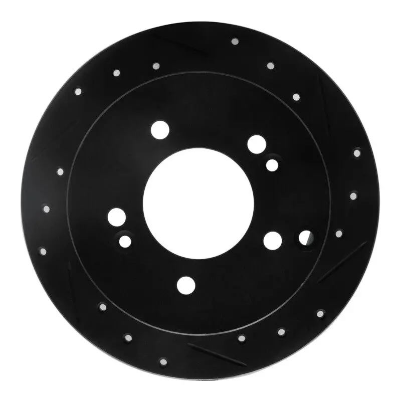 R1 01-10 Hyundai Tucson Rear Right Drilled & Slotted Black Brake Rotor 1