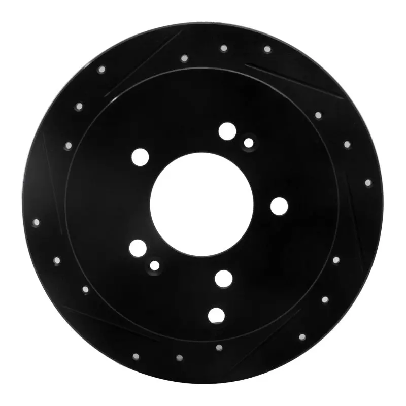 R1 01-16 Hyundai Santa Fe Rear Left Drilled & Slotted Black Brake Rotor 1