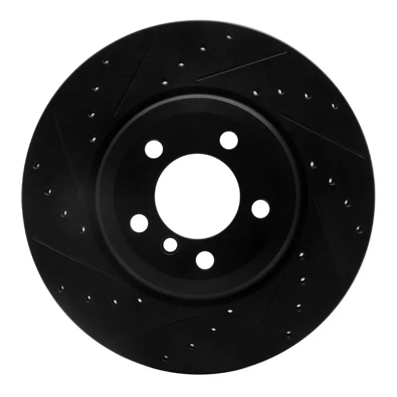 R1 02-05 Bmw 760Li Rear Left Drilled & Slotted Black Brake Rotor 1