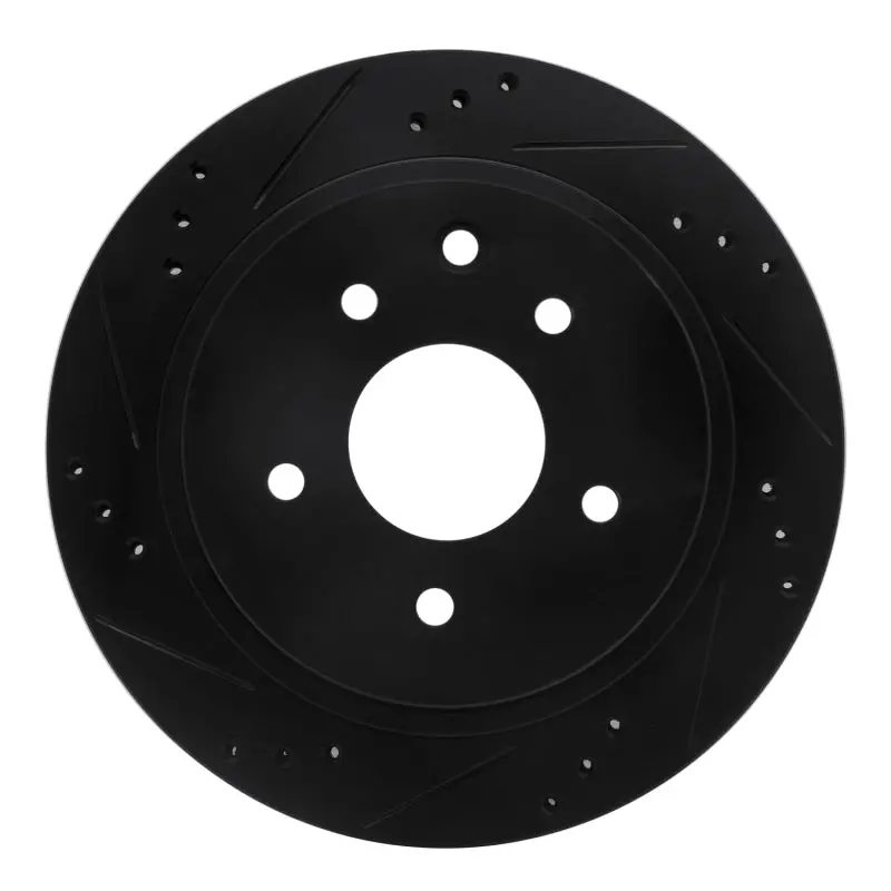 R1 02-06 Infiniti M45 Rear Left Drilled & Slotted Black Brake Rotor 1