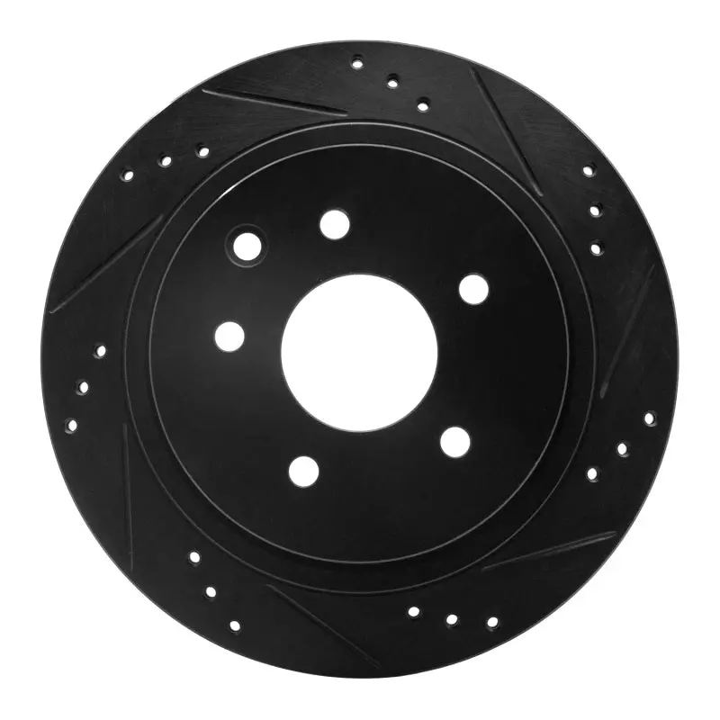 R1 02-06 Infiniti Q45 Rear Right Drilled & Slotted Black Brake Rotor 1