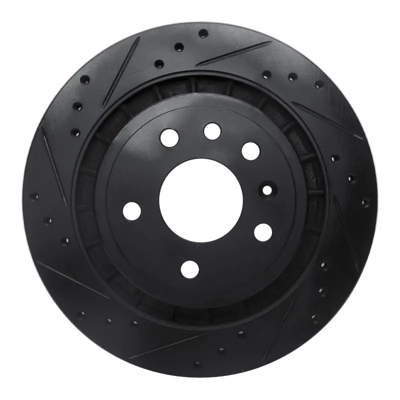 R1 02-10 Saab 9-5 Rear Left Drilled & Slotted Black Brake Rotor 1