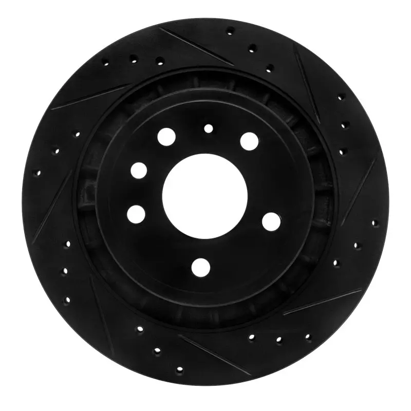 R1 02-10 Saab 9-5 Rear Right Drilled & Slotted Black Brake Rotor 1
