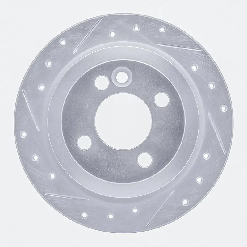 R1 02-15 Mini Cooper Clubman Rear Left Drilled & Slotted Silver Brake Rotor 1
