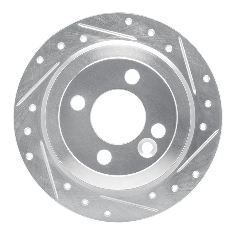 R1 02-15 Mini Cooper Clubman Rear Right Drilled & Slotted Silver Brake Rotor 1