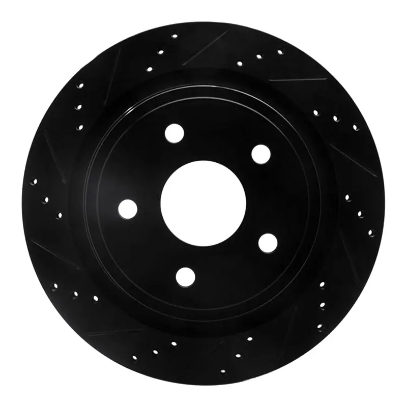 R1 02-24 Chrysler Aspen Rear Left Drilled & Slotted Black Brake Rotor 1