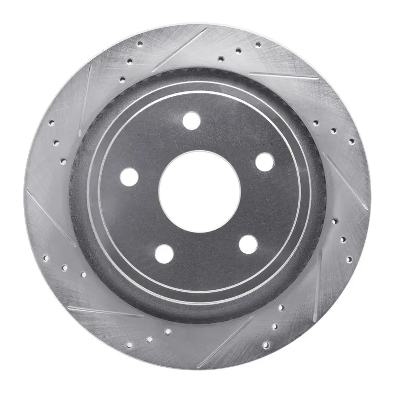 R1 02-24 Chrysler Aspen Rear Left Drilled & Slotted Silver Brake Rotor 1