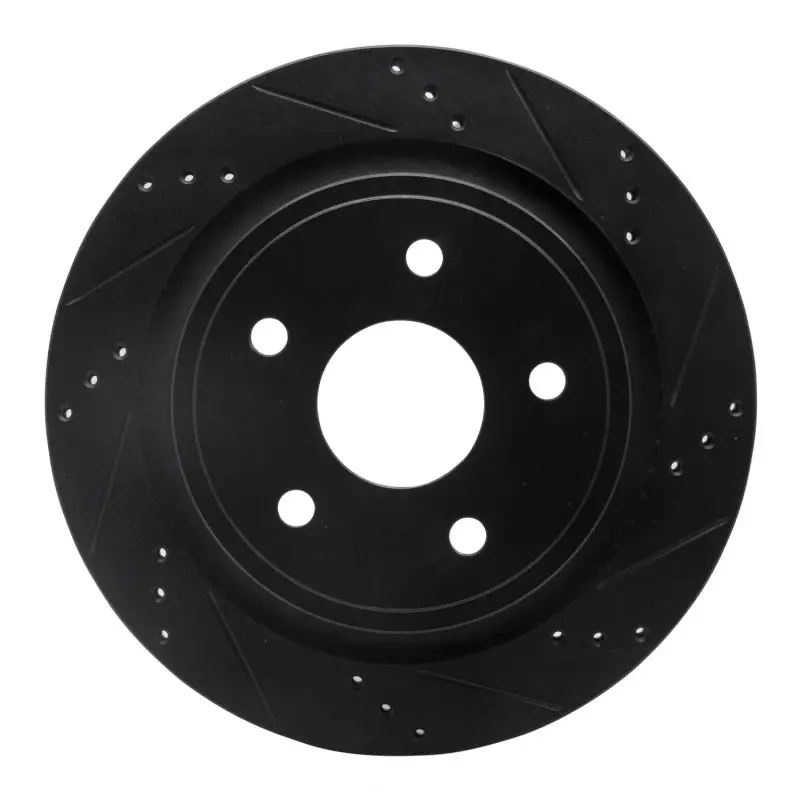 R1 02-24 Chrysler Aspen Rear Right Drilled & Slotted Black Brake Rotor 1
