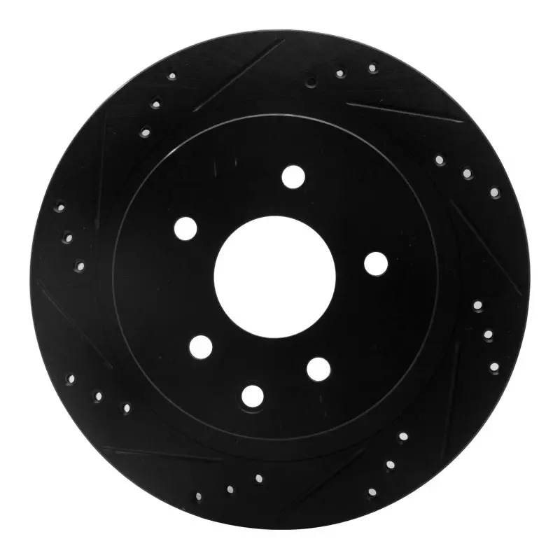R1 02-25 Infiniti G35 Rear Left Drilled & Slotted Black Brake Rotor 1
