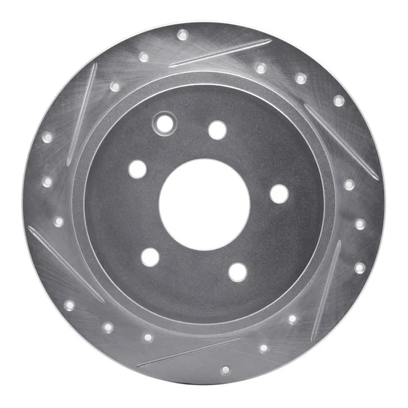 R1 02-25 Nissan Juke Rear Left Drilled & Slotted Silver Brake Rotor 1