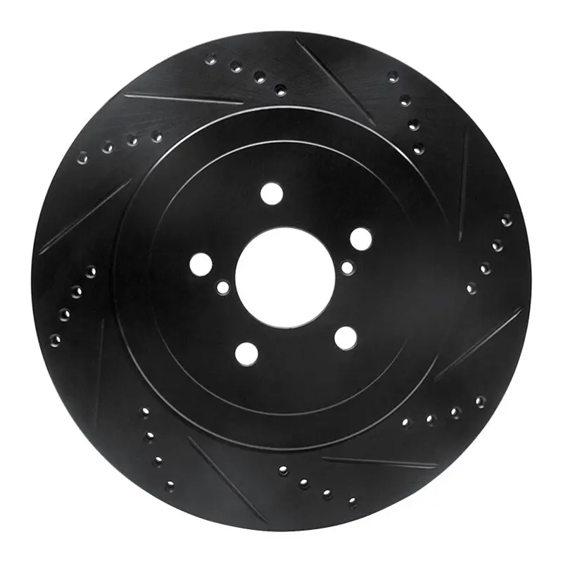 R1 03-04 Subaru Impreza Rear Right Drilled & Slotted Black Brake Rotor 1