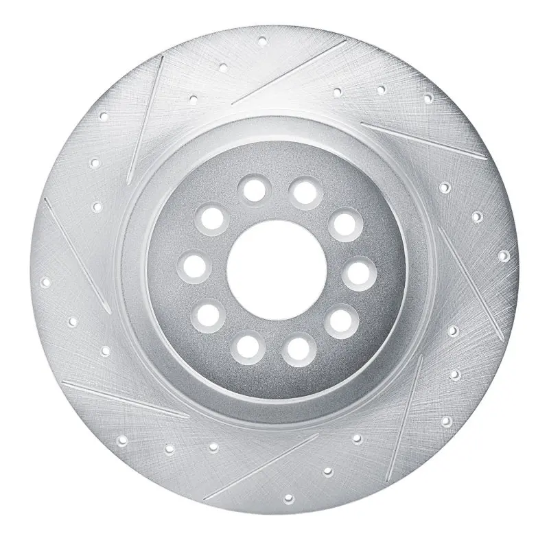 R1 03-05 Jaguar S-Type Rear Left Drilled & Slotted Silver Brake Rotor 1