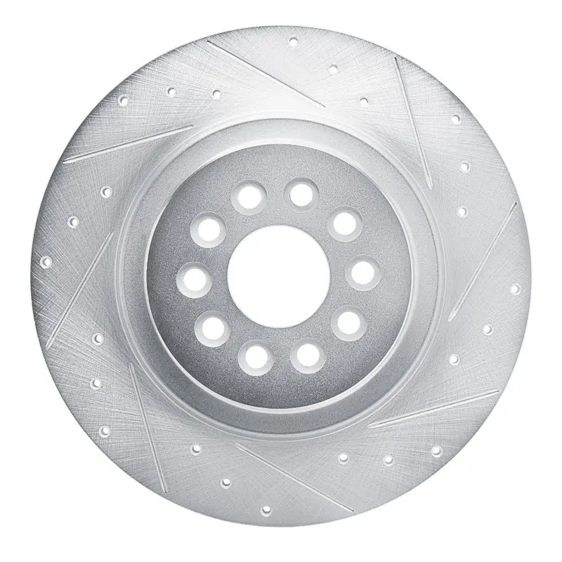 R1 03-05 Jaguar S-Type Rear Right Drilled & Slotted Silver Brake Rotor 1