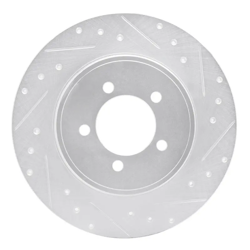 R1 03-05 Lincoln Aviator Rear Right Drilled & Slotted Silver Brake Rotor 1