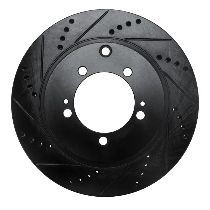 R1 03-06 Mitsubishi Lancer Rear Left Drilled & Slotted Black Brake Rotor 1