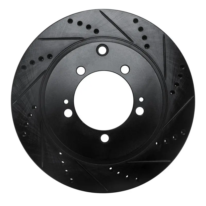 R1 03-06 Mitsubishi Lancer Rear Right Drilled & Slotted Black Brake Rotor 1