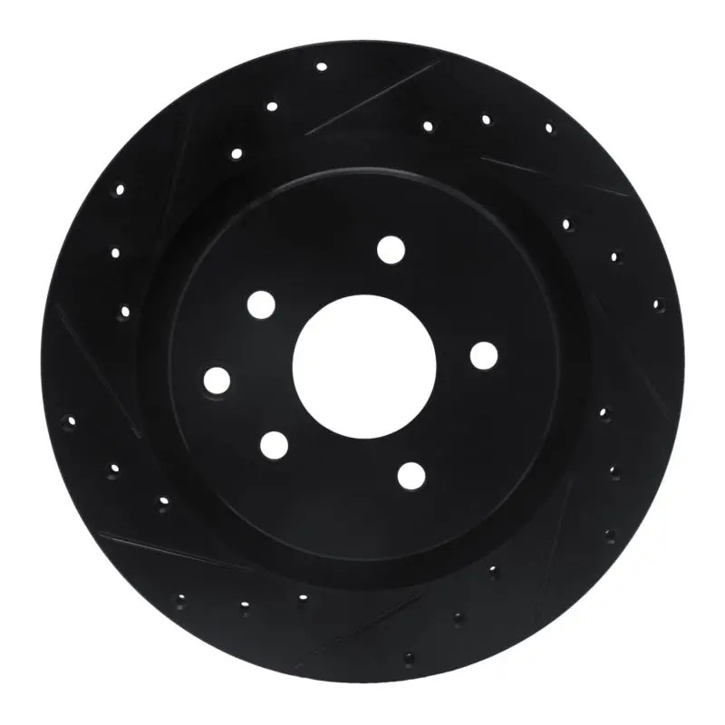 R1 03-08 Infiniti G35 Rear Left Drilled & Slotted Black Brake Rotor 1