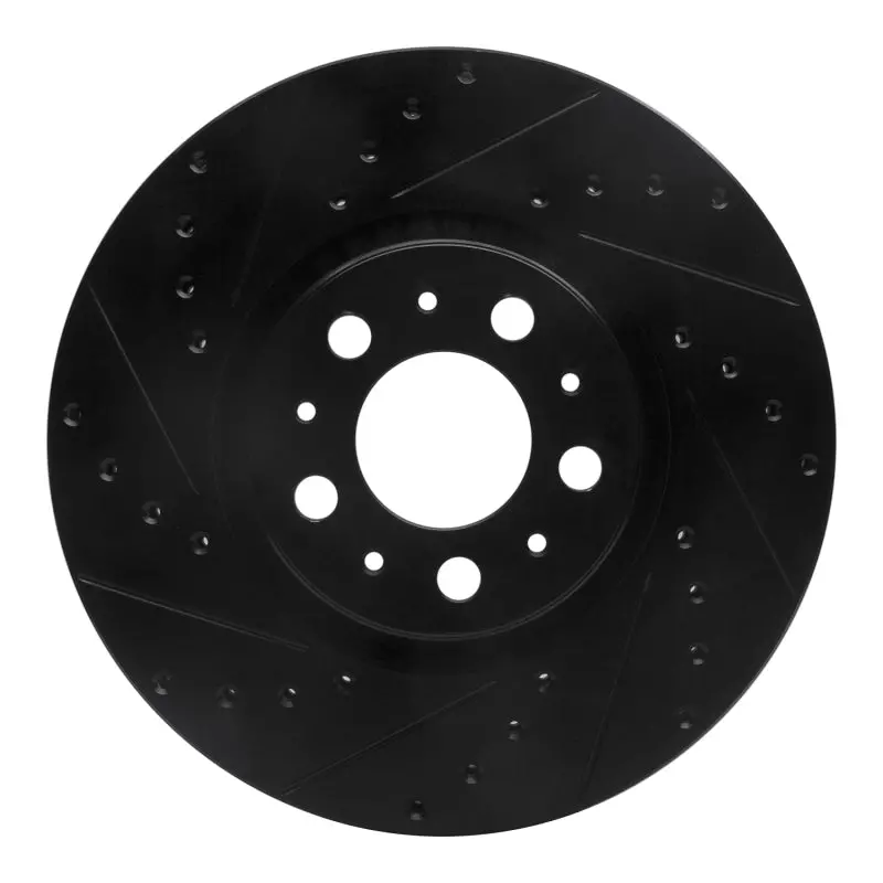 R1 03-09 Volvo S60 Front Left Drilled & Slotted Black Brake Rotor 1