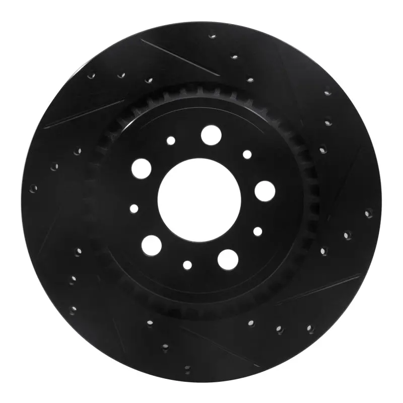 R1 03-14 Volvo Xc90 Rear Right Drilled & Slotted Black Brake Rotor 1