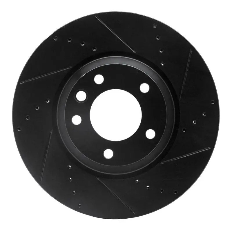 R1 03-15 Audi Q7 Left Front Drilled & Slotted Black Brake Rotor 1