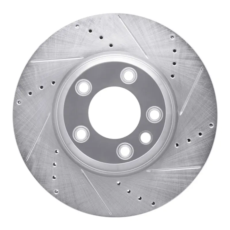 R1 03-15 Audi Q7 Left Front Drilled & Slotted Silver Brake Rotor 1