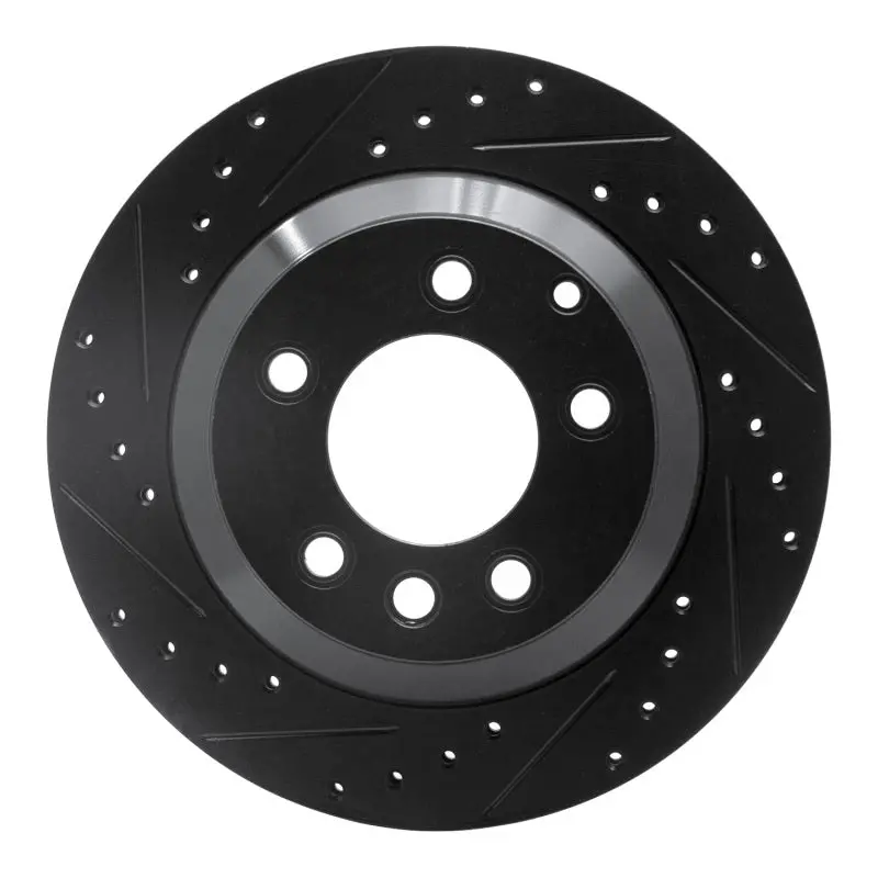 R1 03-18 Audi Q7 Rear Left Drilled & Slotted Black Brake Rotor 1