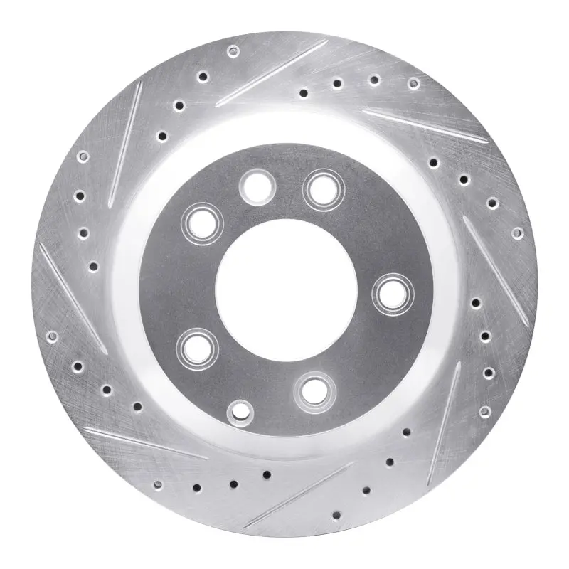 R1 03-18 Audi Q7 Rear Left Drilled & Slotted Silver Brake Rotor 1