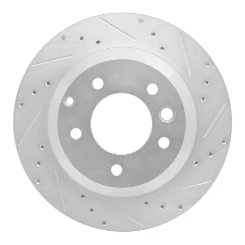 R1 03-18 Audi Q7 Rear Right Drilled & Slotted Silver Brake Rotor 1
