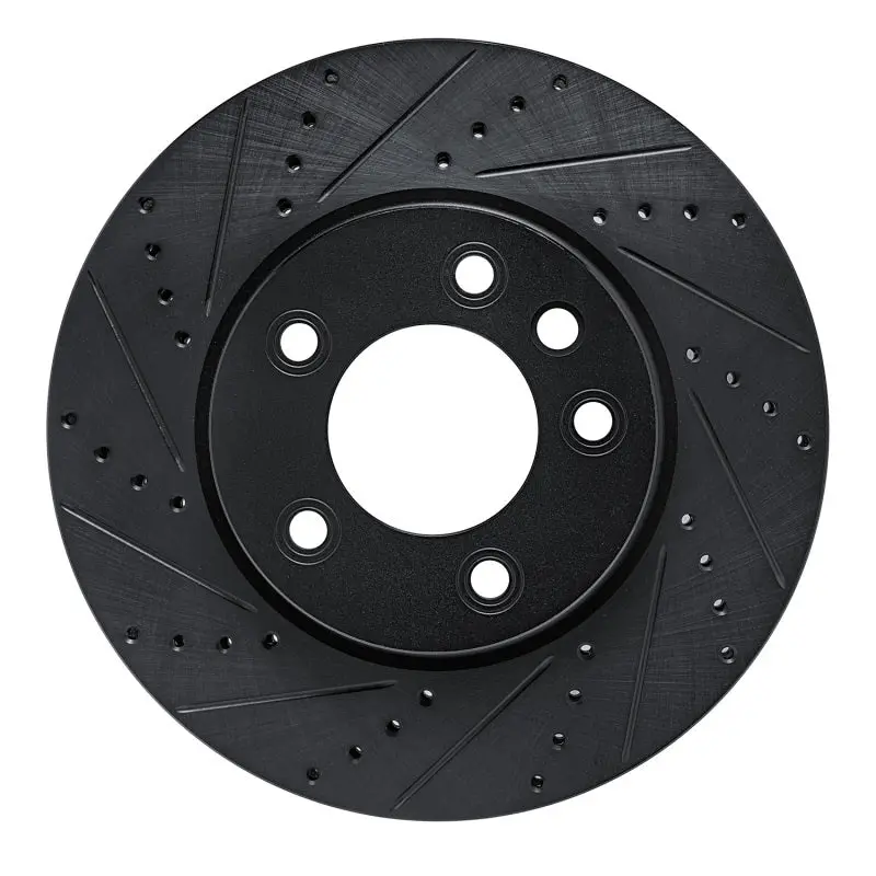 R1 03-18 Porsche Cayenne Left Front Drilled & Slotted Black Brake Rotor 1