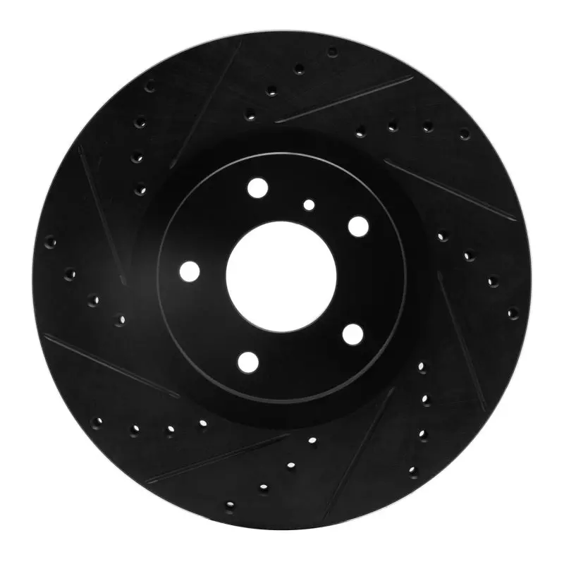 R1 03-23 Infiniti Ex35 Front Left Drilled & Slotted Black Brake Rotor 1
