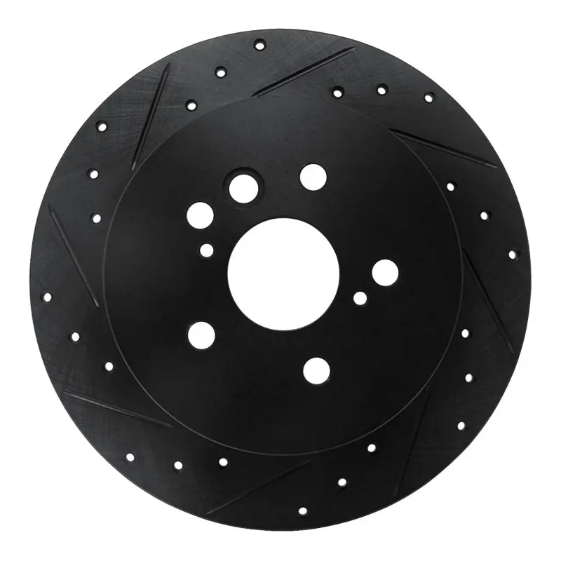 R1 04-05 Toyota Rav4 Rear Left Drilled & Slotted Black Brake Rotor 1