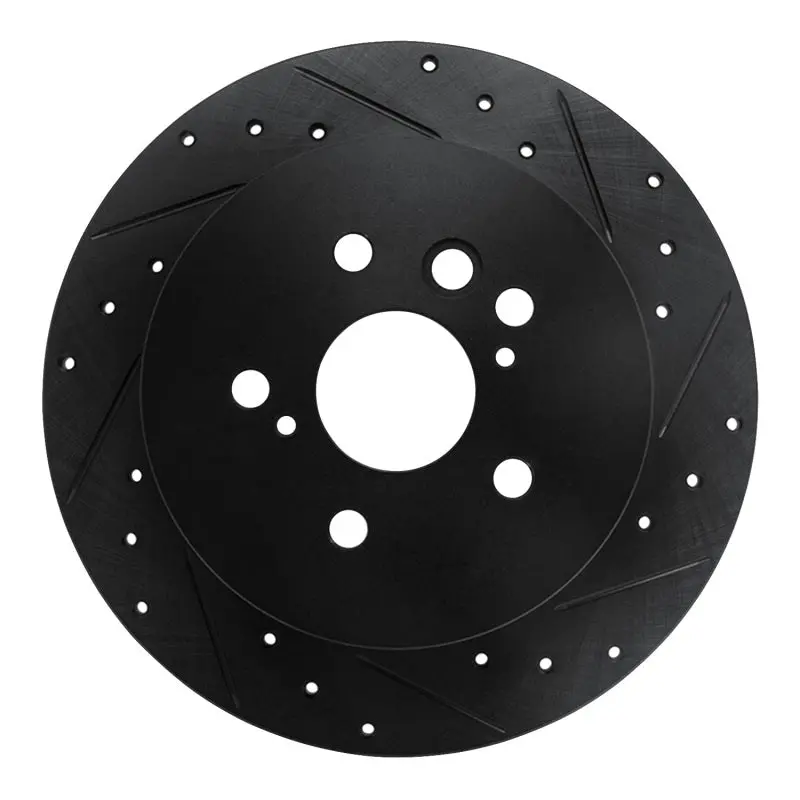 R1 04-05 Toyota Rav4 Rear Right Drilled & Slotted Black Brake Rotor 1