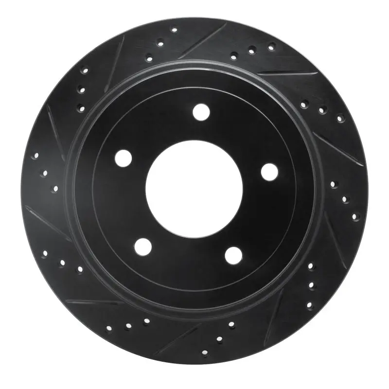 R1 04-06 Ford Econoline Rear Left Drilled & Slotted Black Brake Rotor 1