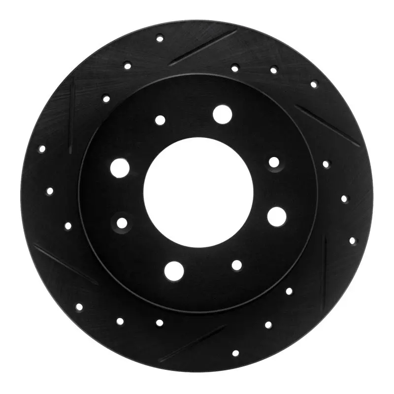 R1 04-09 Kia Spectra Rear Left Drilled & Slotted Black Brake Rotor 1