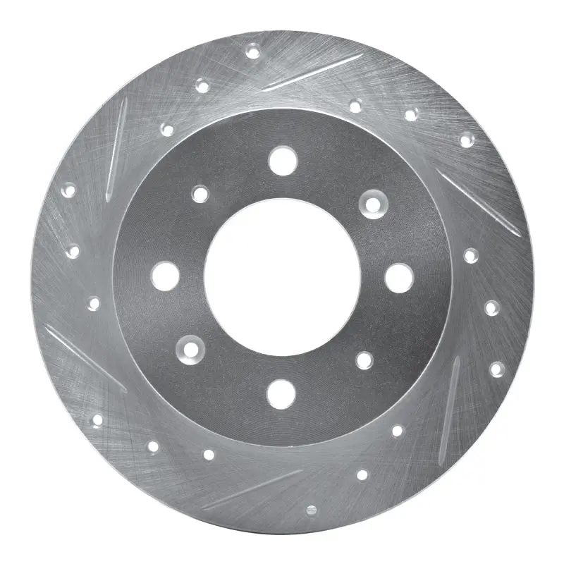 R1 04-09 Kia Spectra5 Rear Left Drilled & Slotted Silver Brake Rotor 1