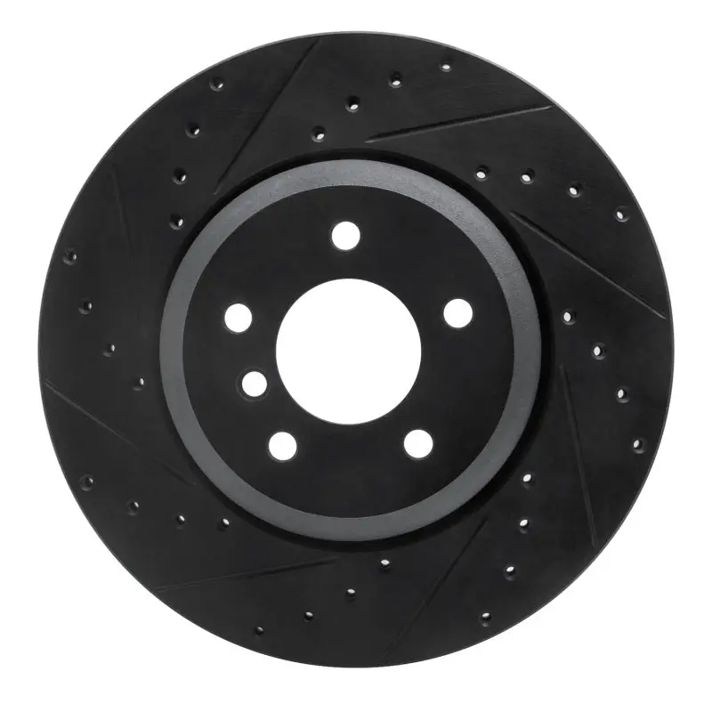 R1 04-10 Bmw 535I Rear Left Drilled & Slotted Black Brake Rotor 1