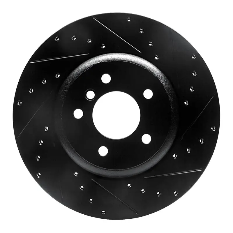 R1 04-10 Bmw 650I Convertible Rear Right Drilled & Slotted Black Brake Rotor 1