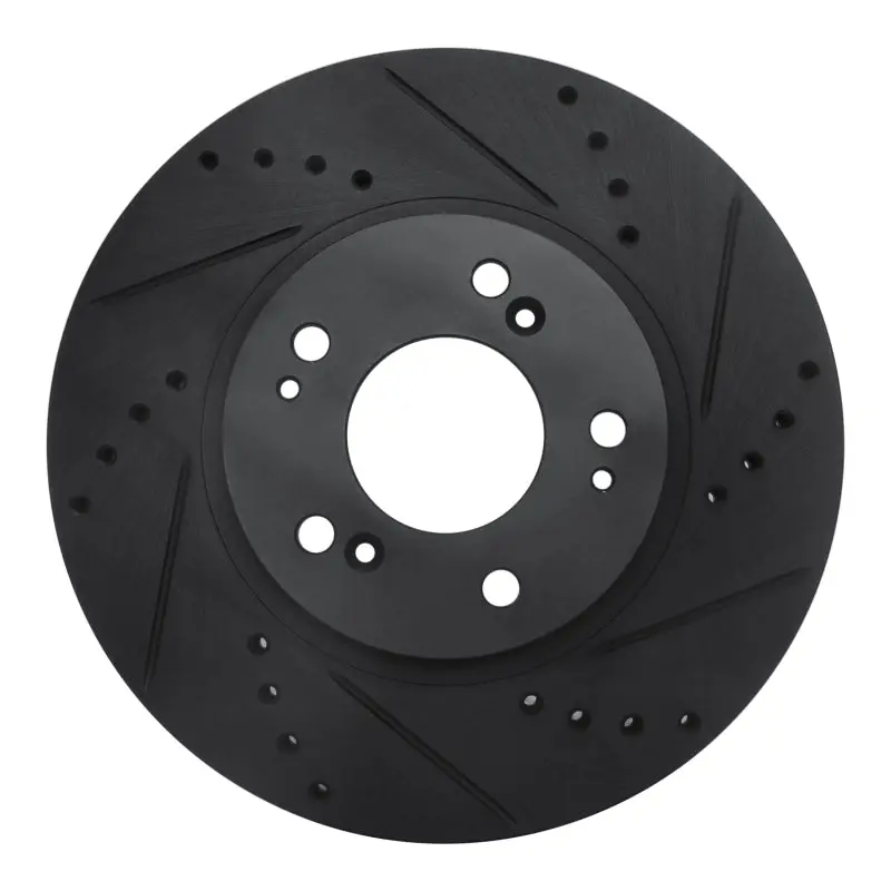 R1 04-11 Mitsubishi Endeavor Front Right Drilled & Slotted Black Brake Rotor 1