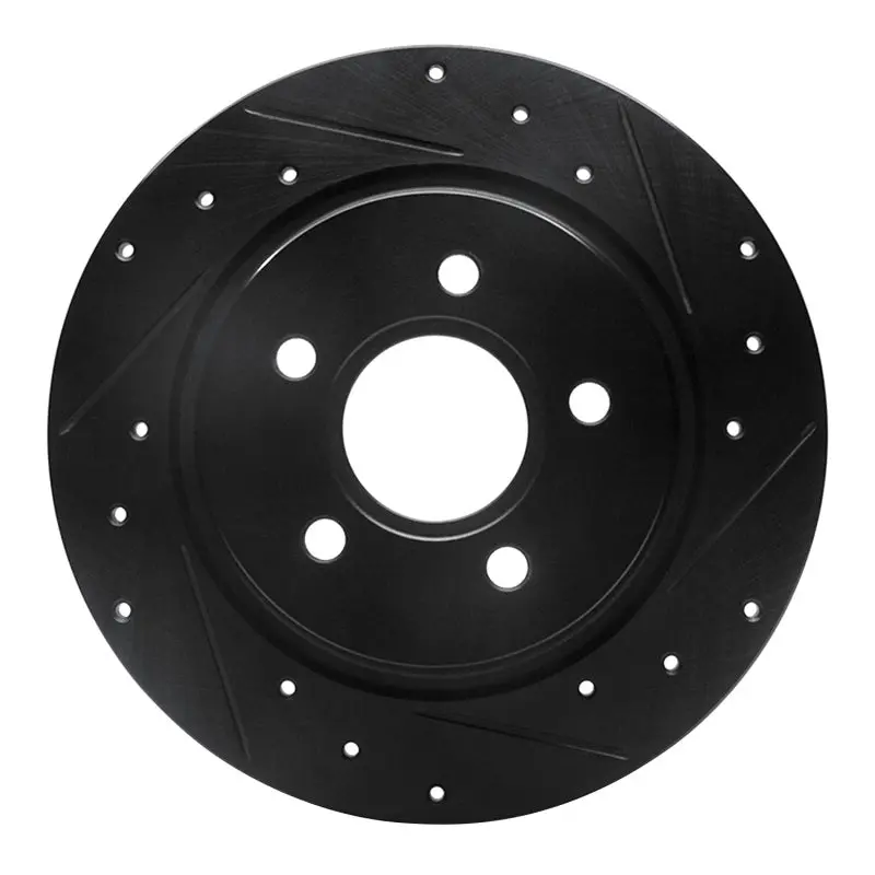 R1 04-13 Volvo V50 Rear Right Drilled & Slotted Black Brake Rotor 1