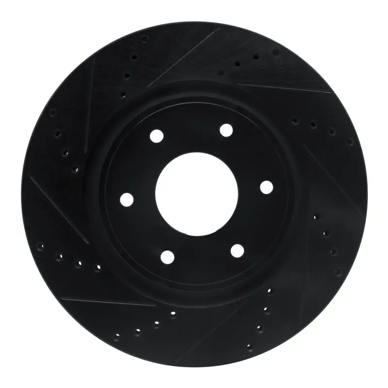 R1 05-07 Infiniti Qx56 Front Left Drilled & Slotted Black Brake Rotor 1
