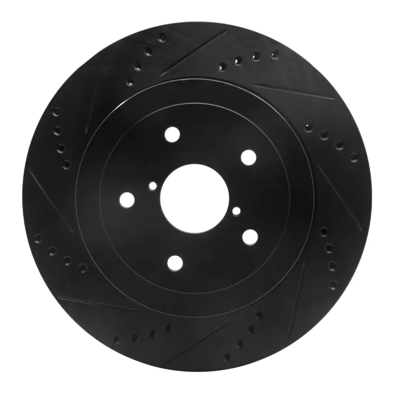 R1 05-07 Subaru Impreza Rear Left Drilled & Slotted Black Brake Rotor 1