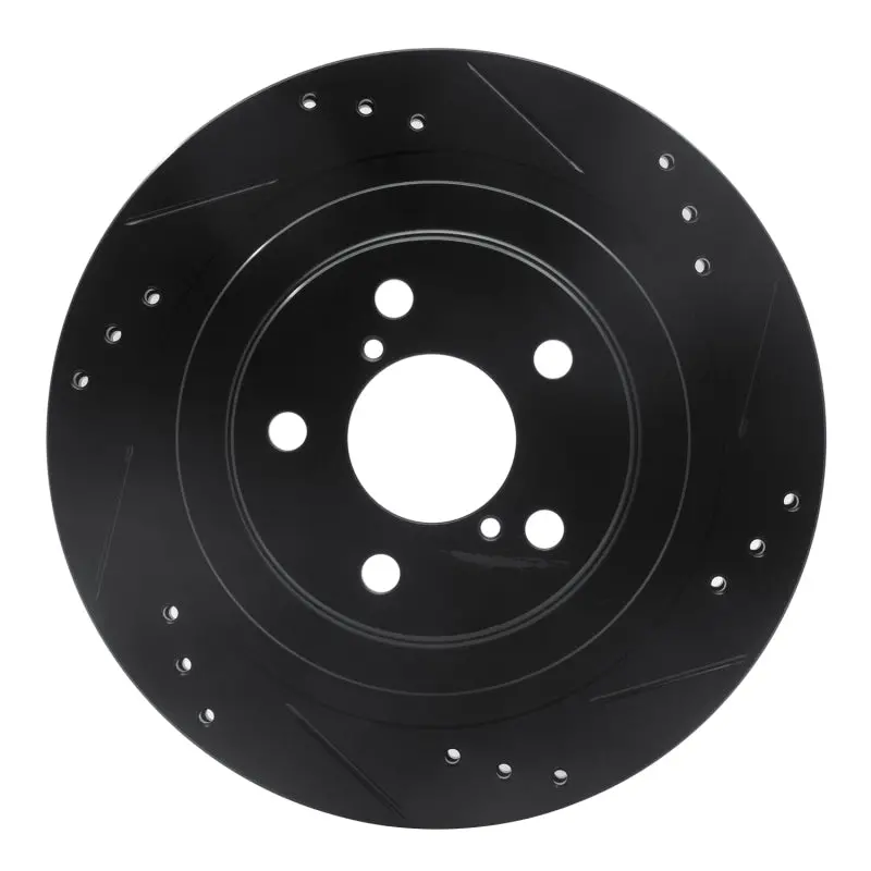 R1 05-09 Subaru Impreza Rear Right Drilled & Slotted Black Brake Rotor 1